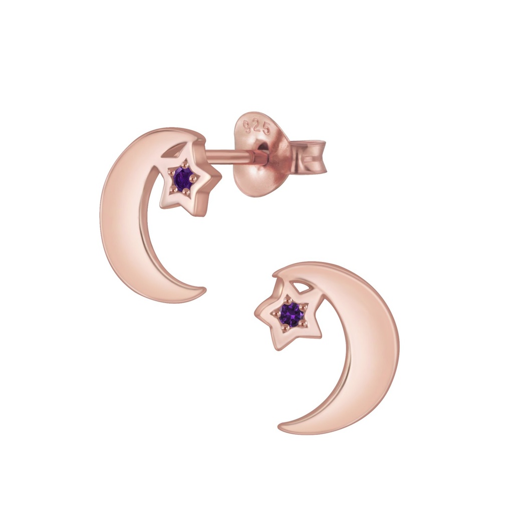 Puces d'oreilles lune étoile en argent zircon