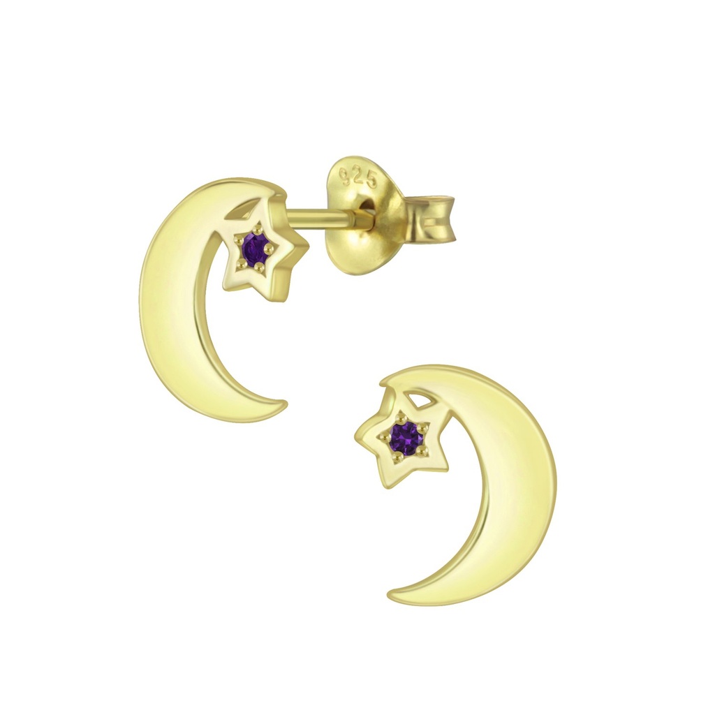 Puces d'oreilles lune étoile en argent zircon