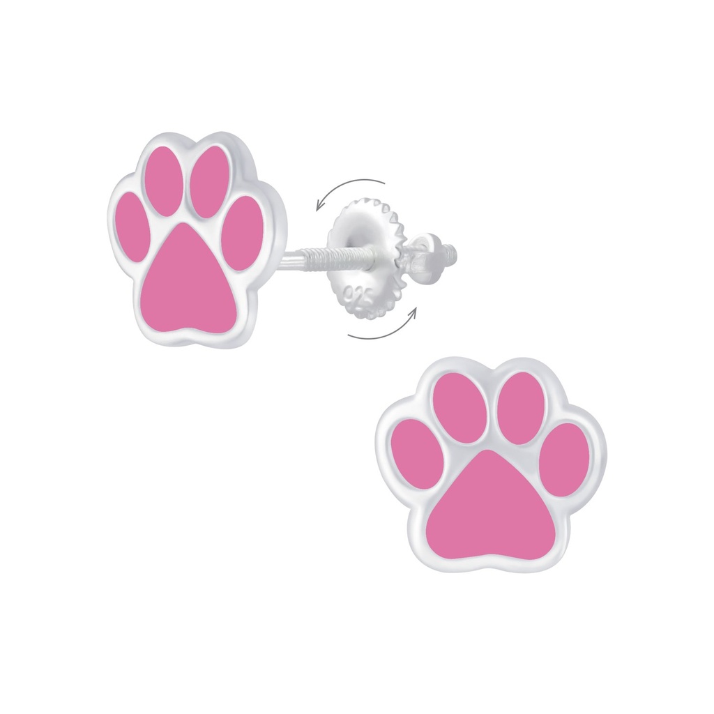 [10009220] Silver Paw Print Screw Back Earrings
