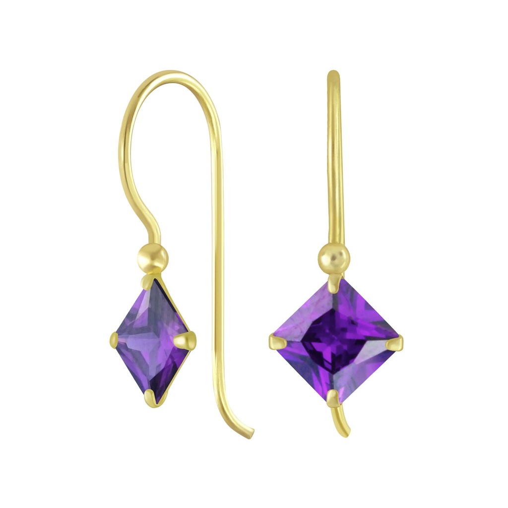 Boucles d'oreilles en argent zircon carré 6 mm