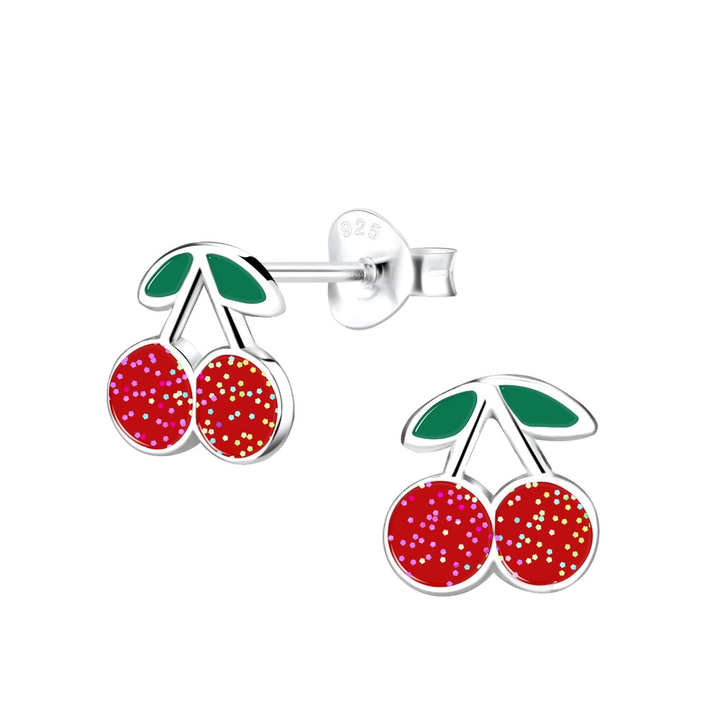 Silver Cherry Stud Earrings