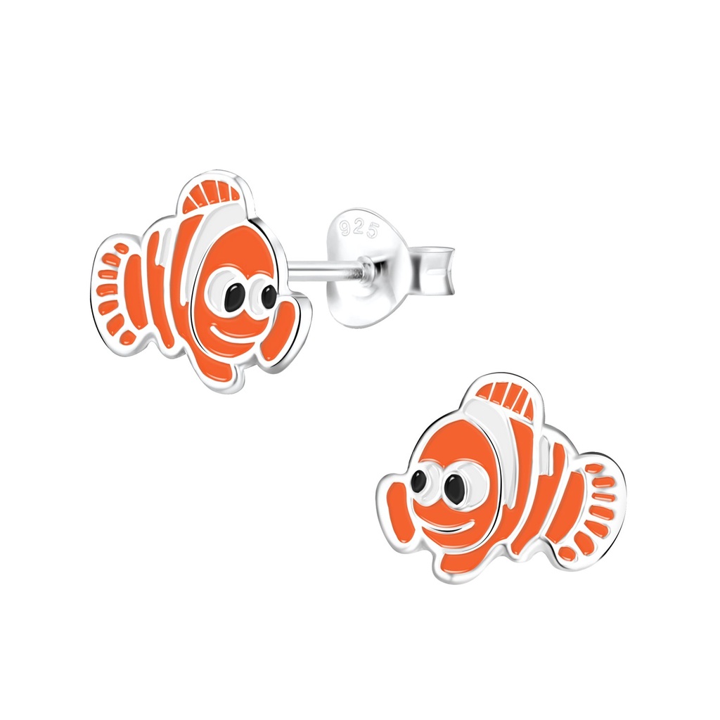 Silver Clown Fish Stud Earrings