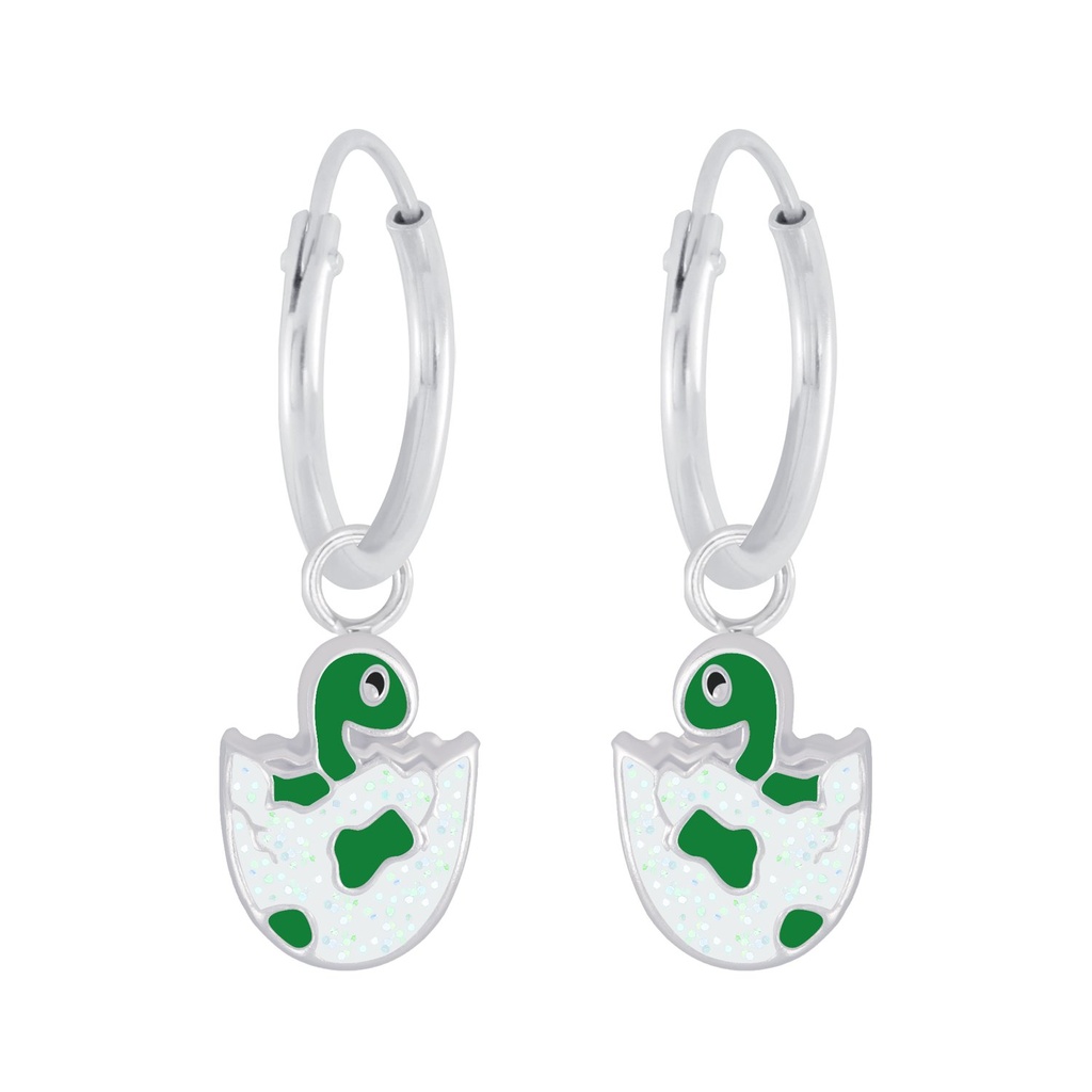 Silver Dinosaur Charm Hoop Earrings