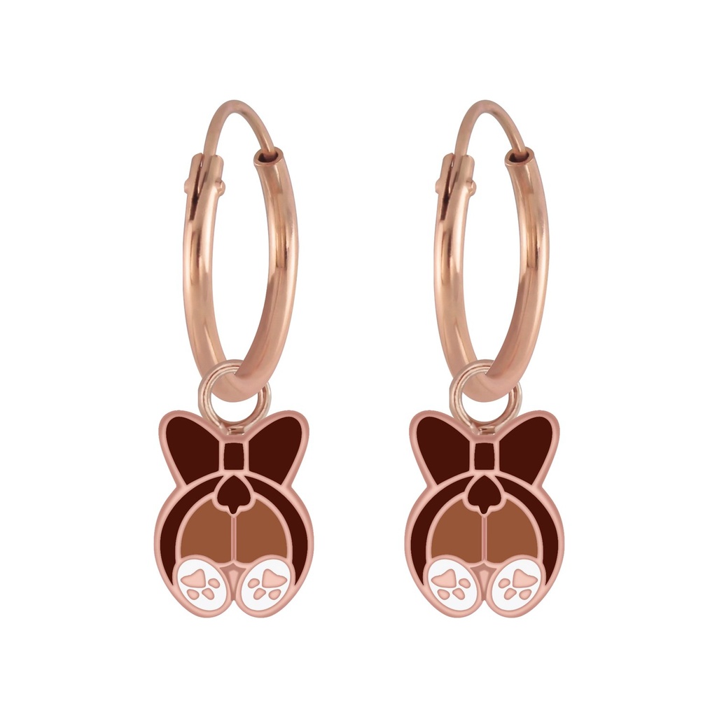 Silver Dog Charm Hoop Earrings