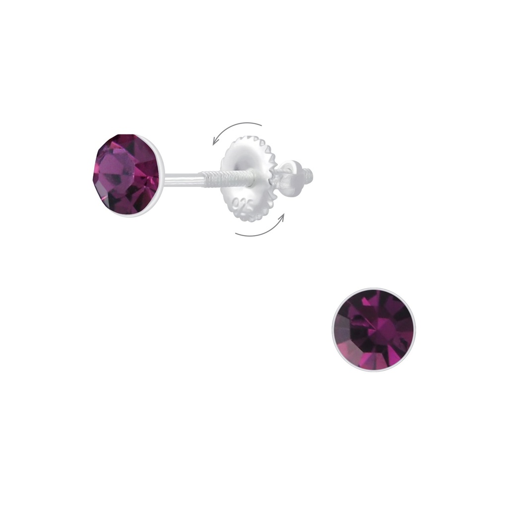 Boucles d'oreilles à fermoir à vis en argent cristal rond 4 mm