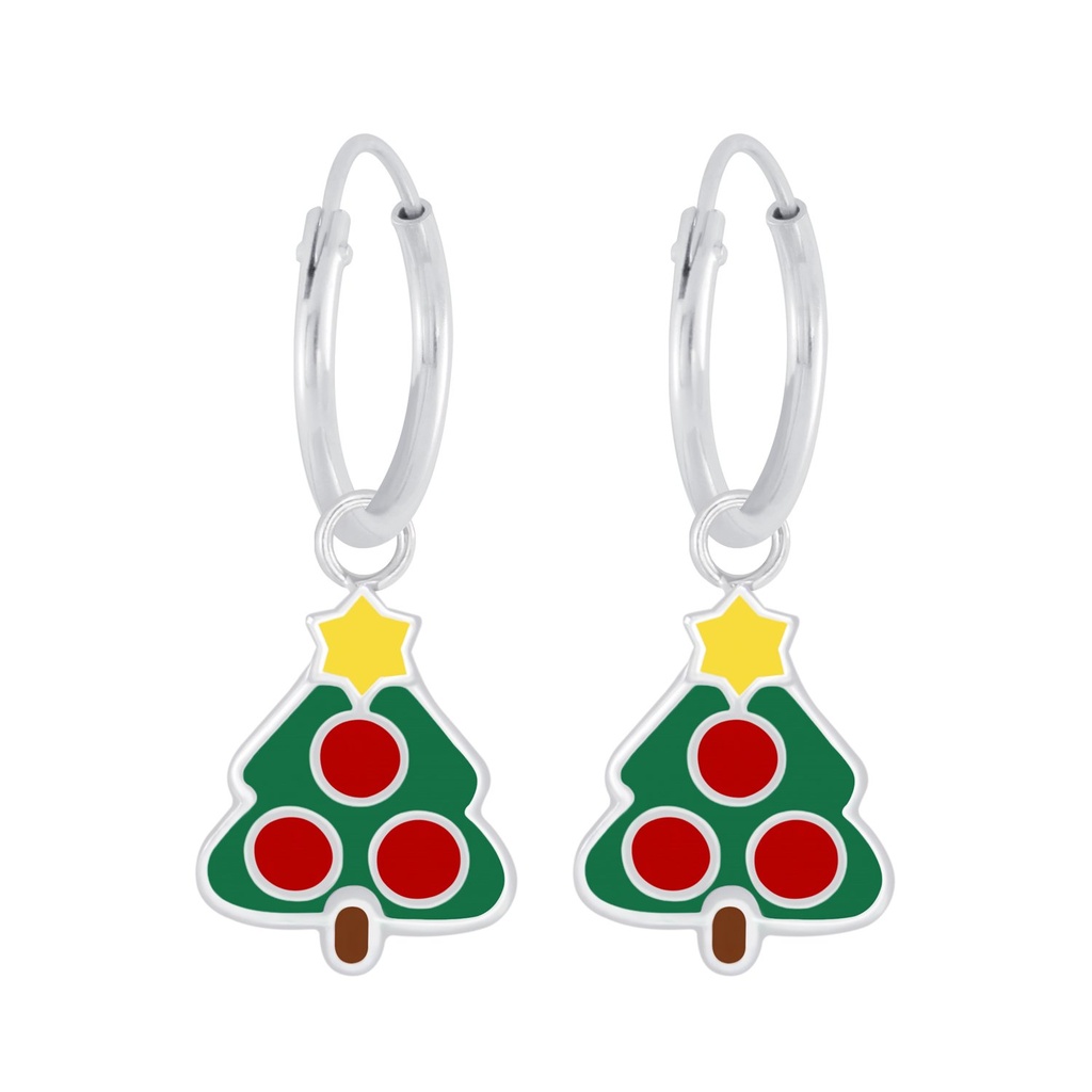 [10009230] Créoles breloque sapin de Noël en argent