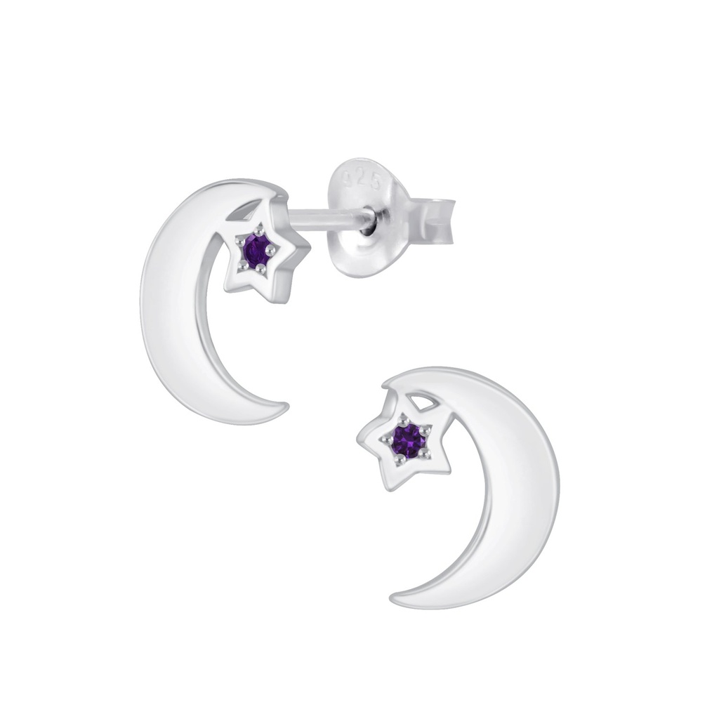 Puces d'oreilles lune étoile en argent zircon