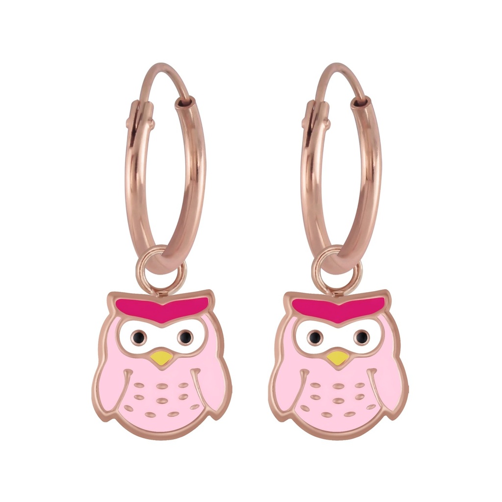 Silver Owl Charm Hoop Earrings