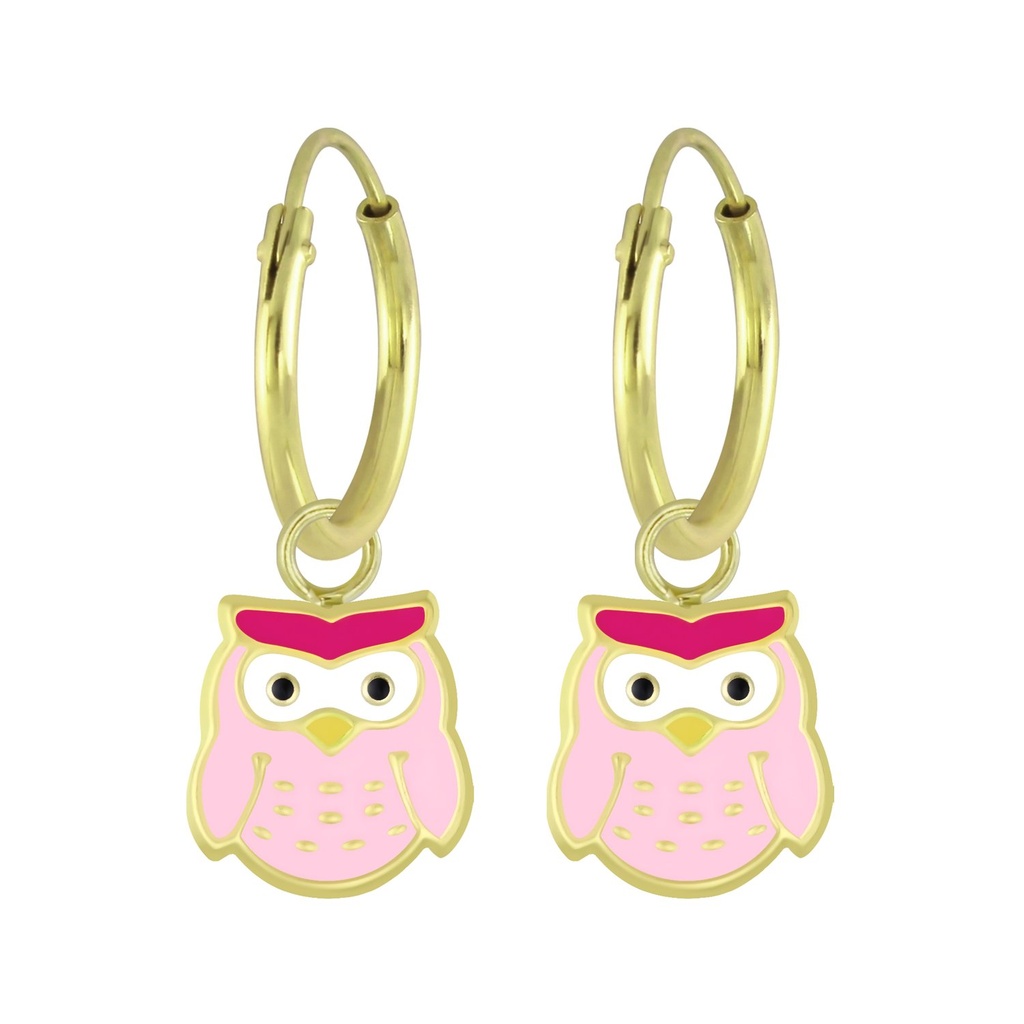 [10007887] Créoles breloque hibou en argent