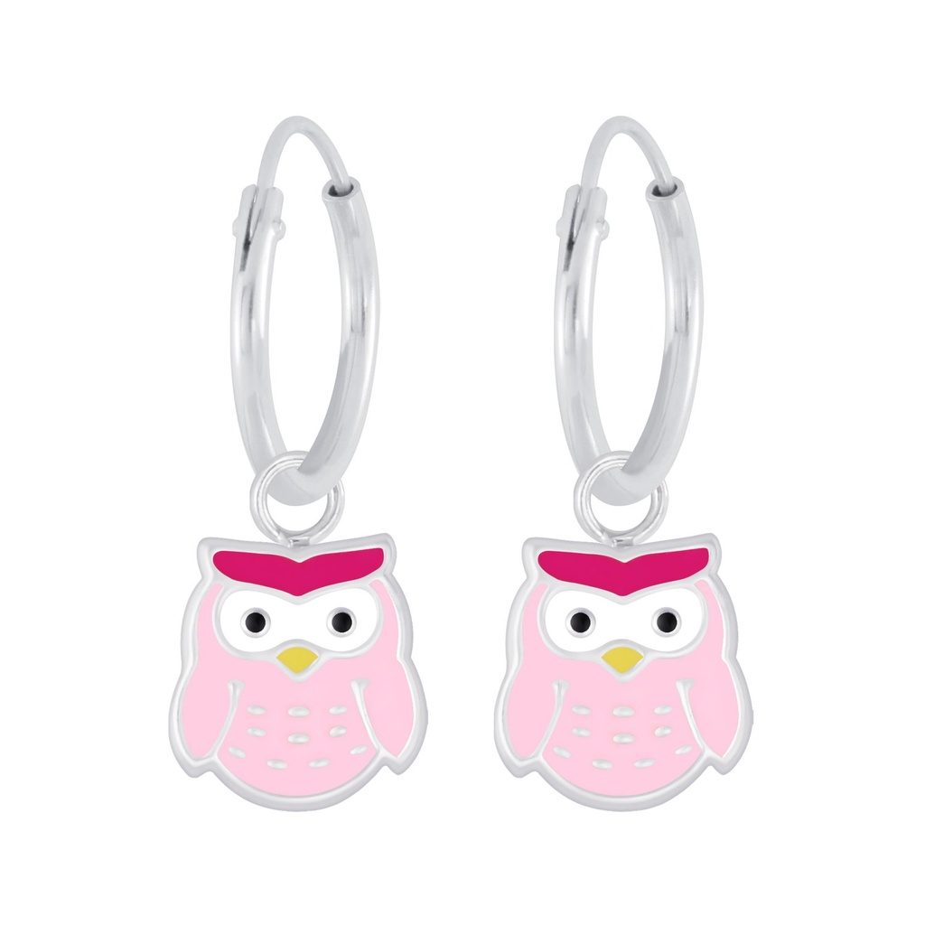 Silver Owl Charm Hoop Earrings