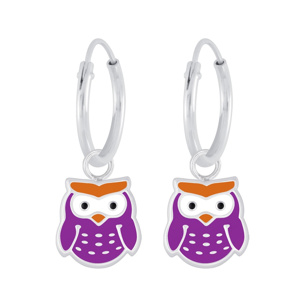 Silver Owl Charm Hoop Earrings