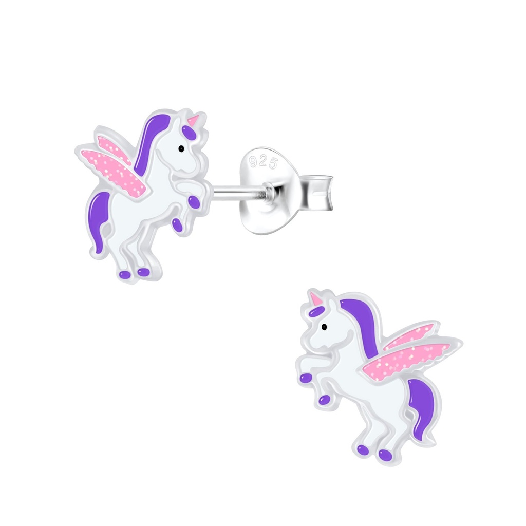 Silver Winged Unicorn Stud Earrings