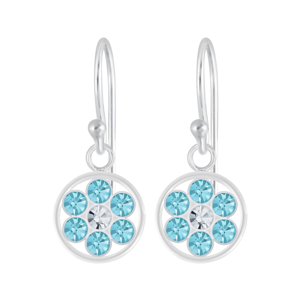 [10005609] Silver Flower Crystal Earrings