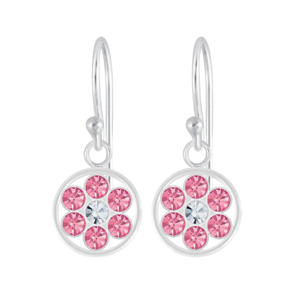 Silver Flower Crystal Earrings