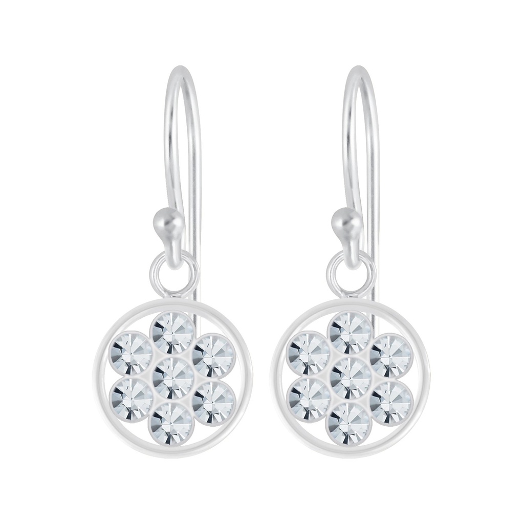 [10007581] Silver Circle Crystal Earrings