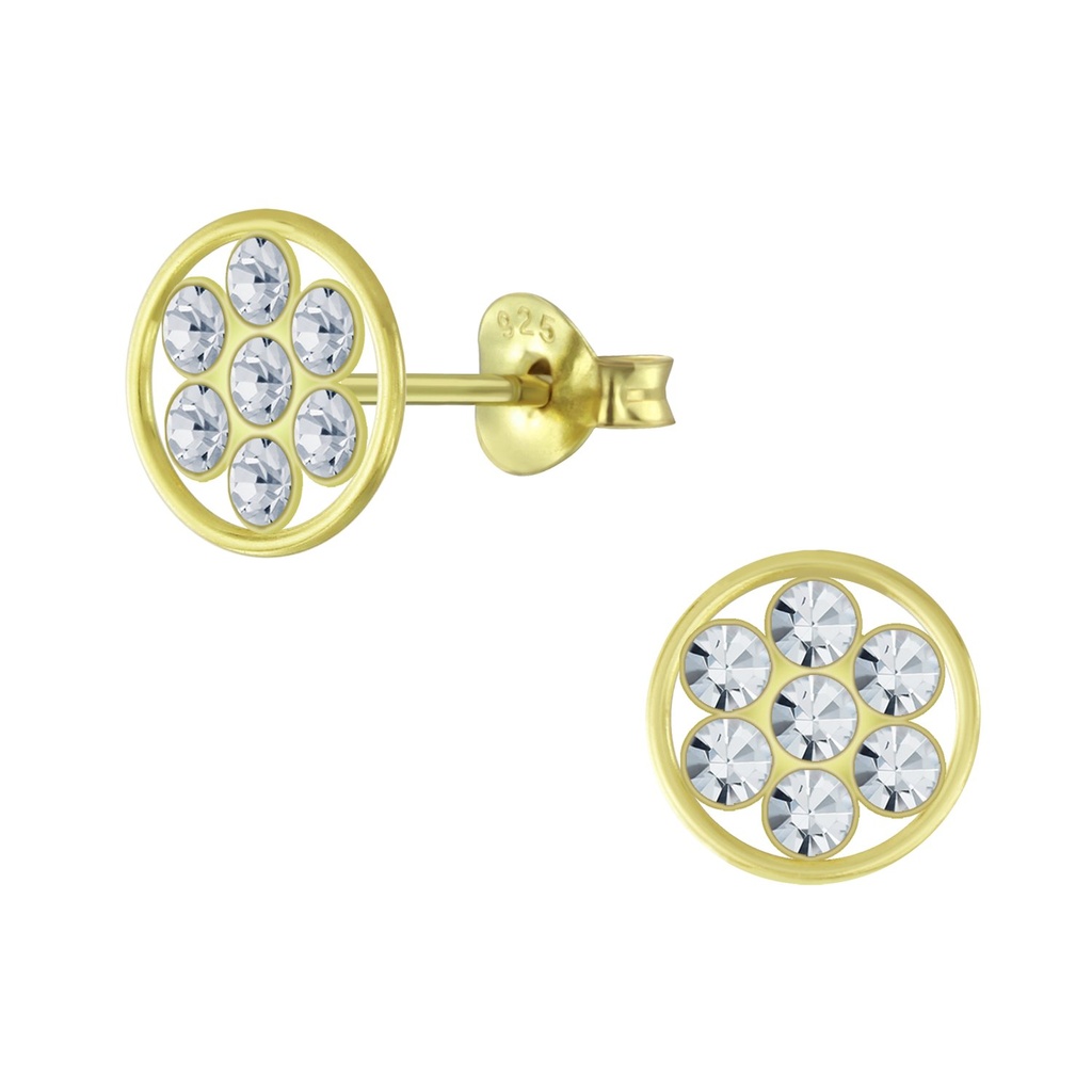 [10007580] Silver Circle Crystal Stud Earrings