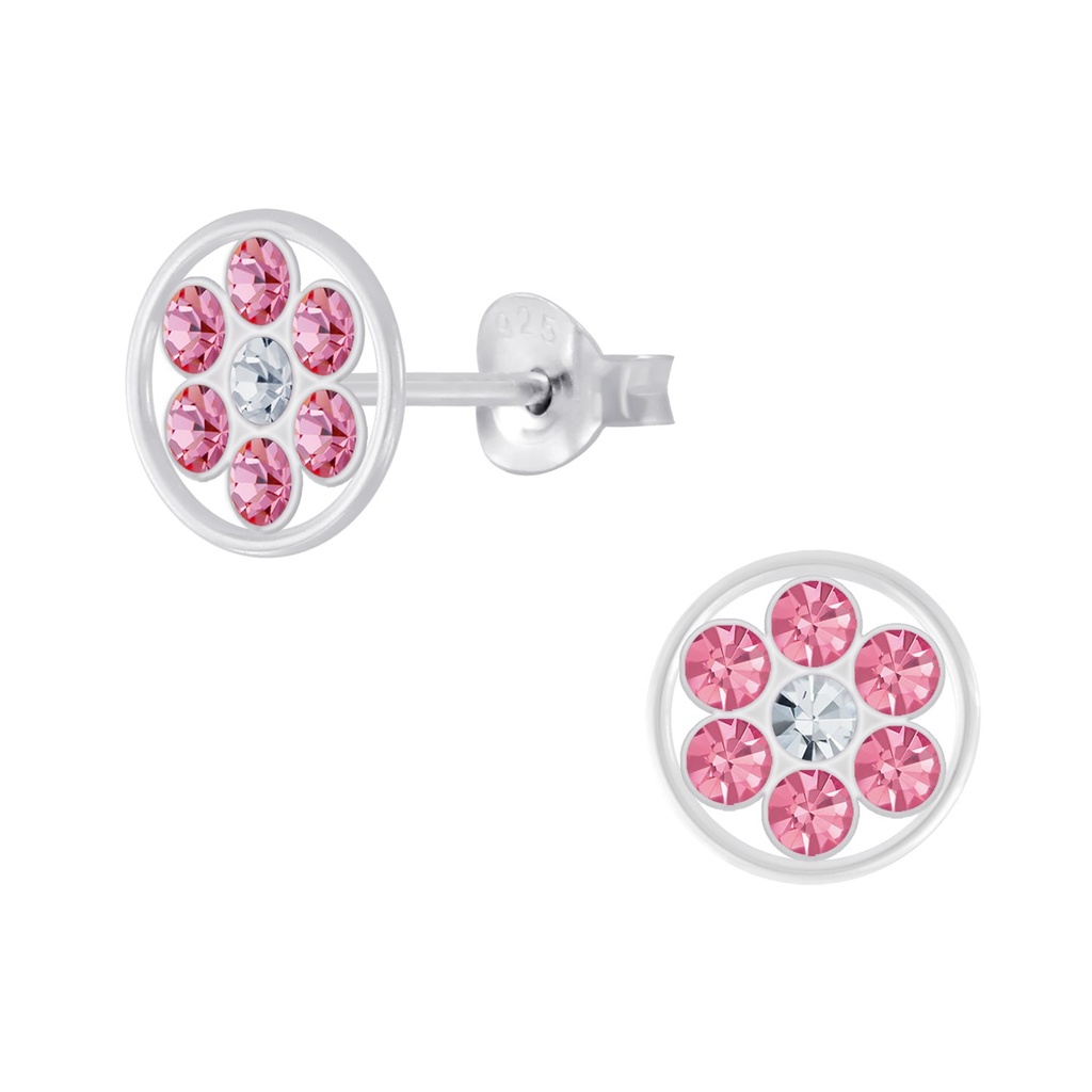 Silver Flower Crystal Stud Earrings