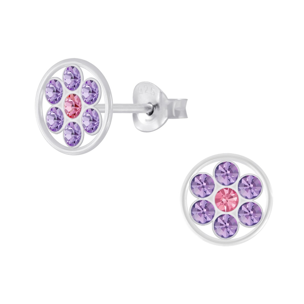 Puces d'oreilles en argent cristal fleur
