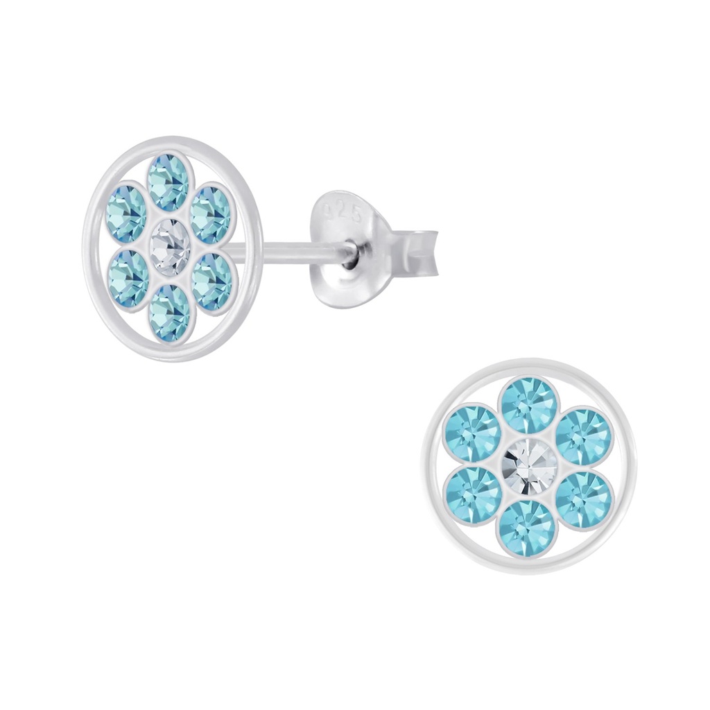 Puces d'oreilles en argent cristal fleur
