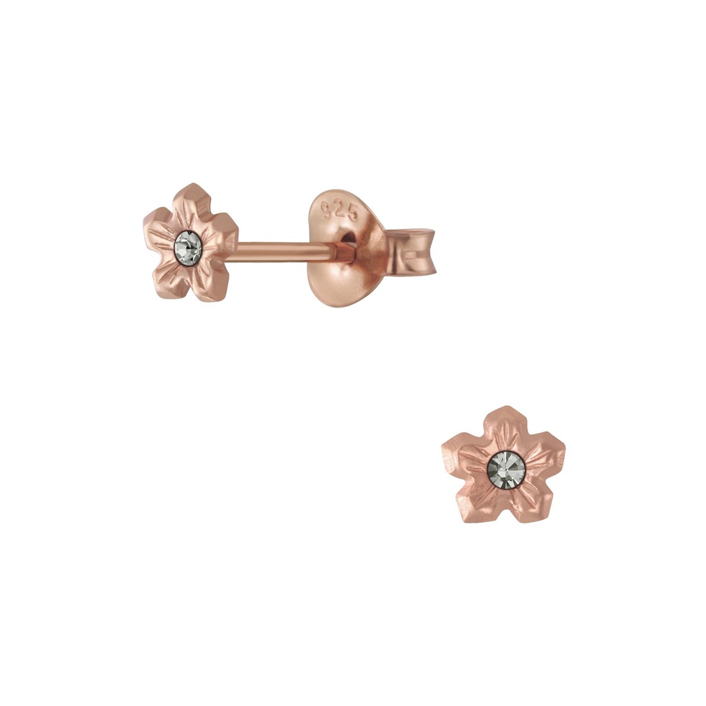 Silver Flower Crystal Stud Earrings