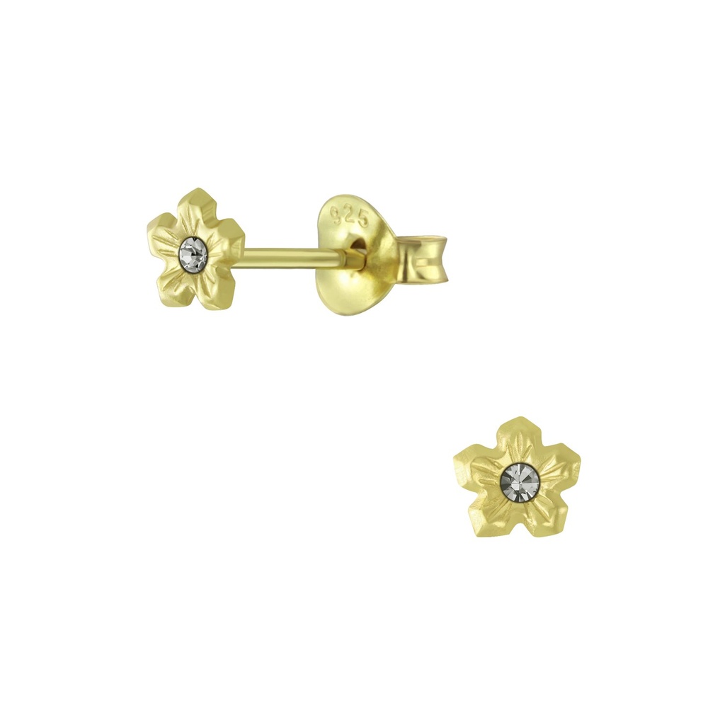 Silver Flower Crystal Stud Earrings