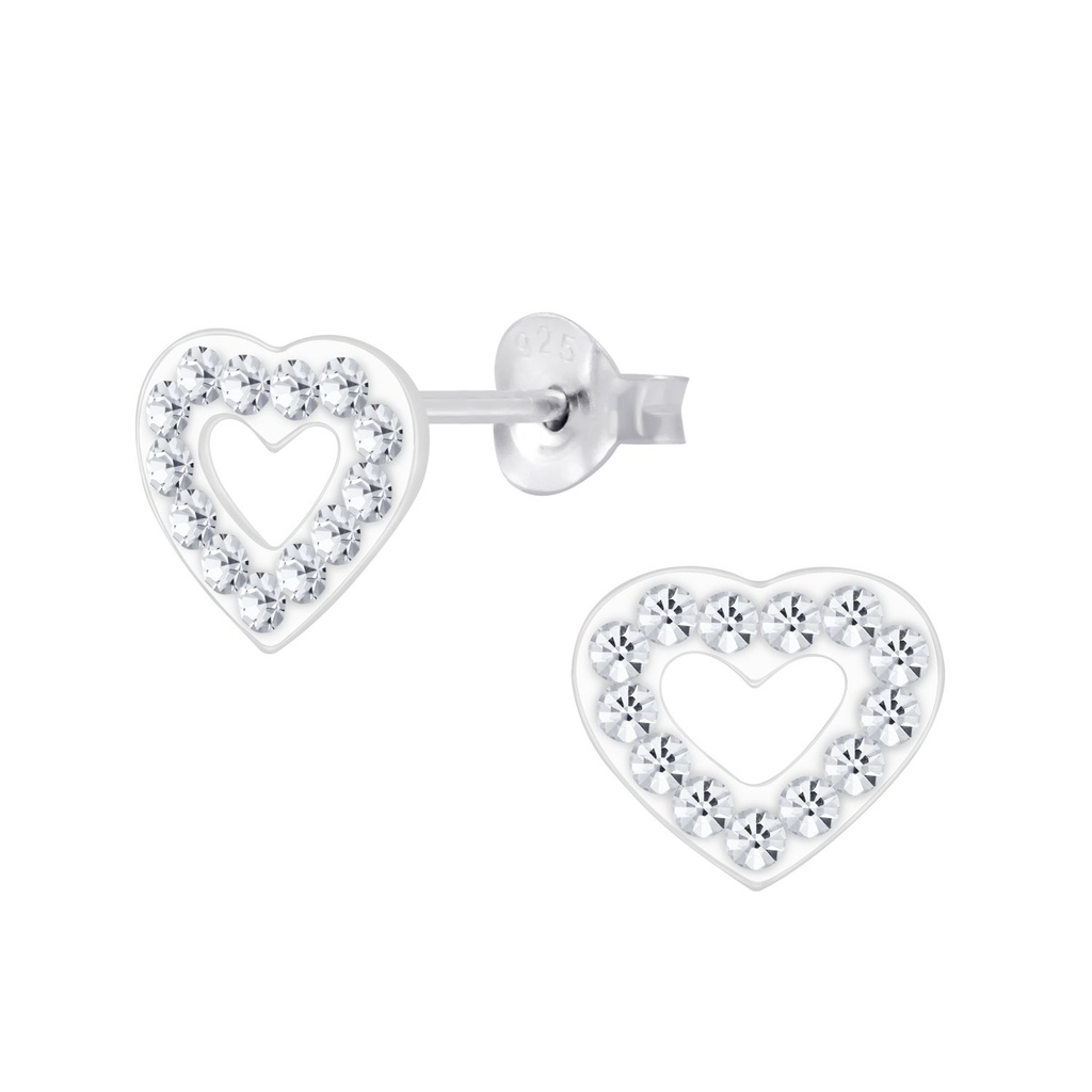 Silver Crystal Heart Stud Earrings