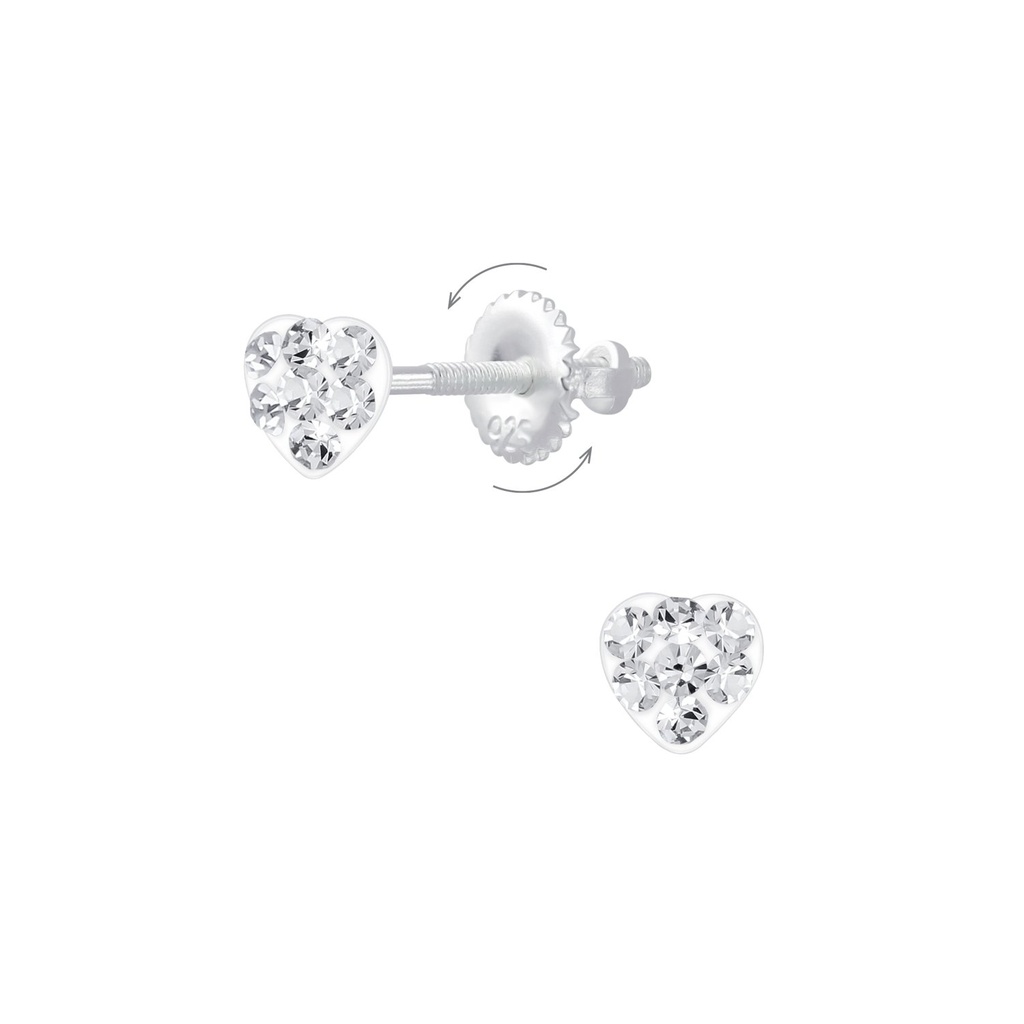 [10009201] Silver Heart Screw Back Earrings (Crystal)