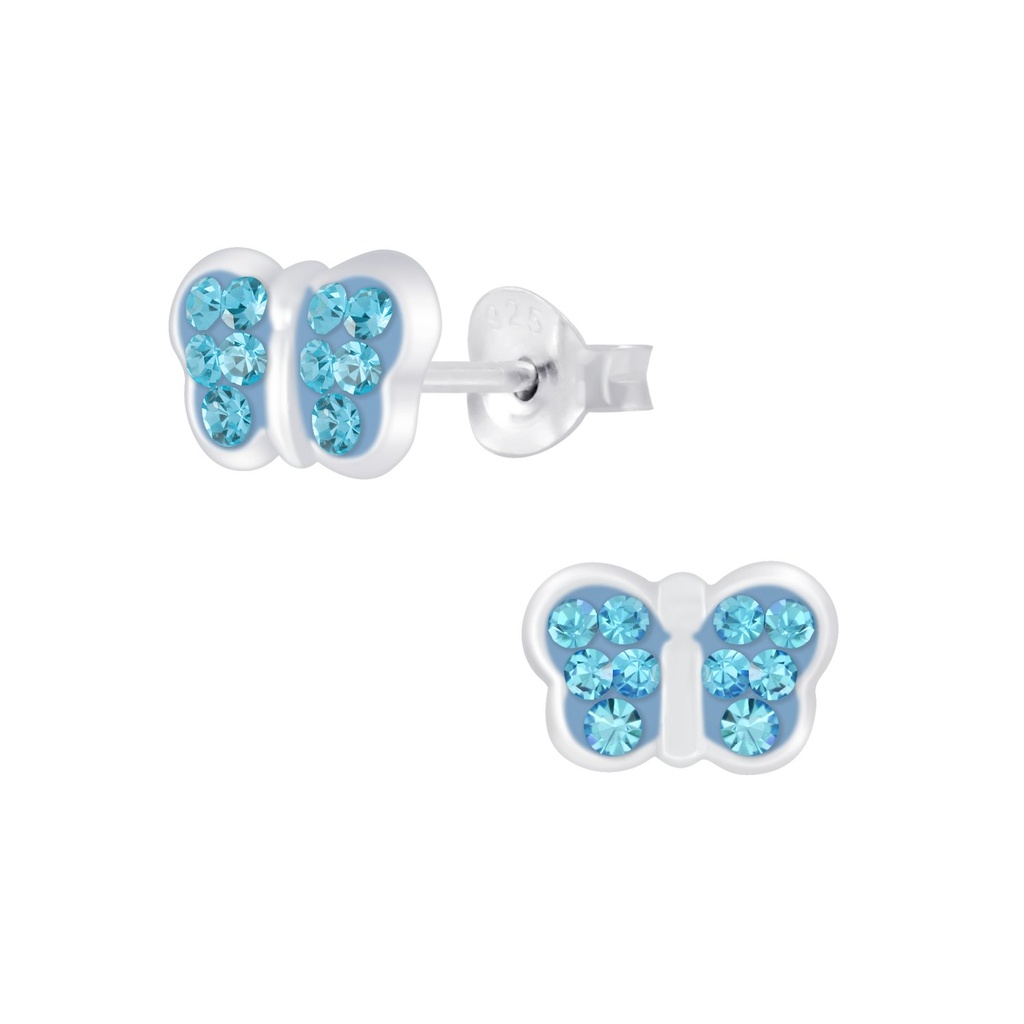 Silver Butterfly Crystal Stud Earrings