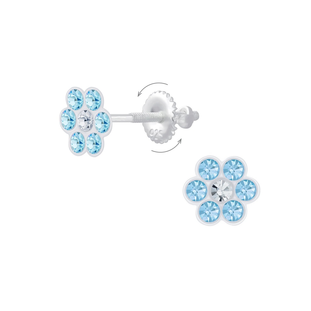 Boucles d'oreilles à fermoir à vis en argent cristal fleur