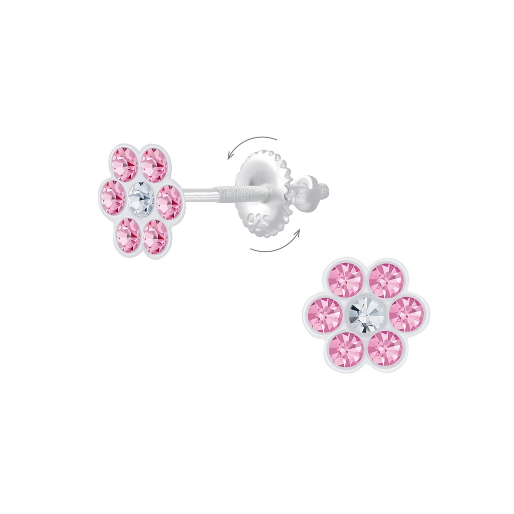 Boucles d'oreilles à fermoir à vis en argent cristal fleur