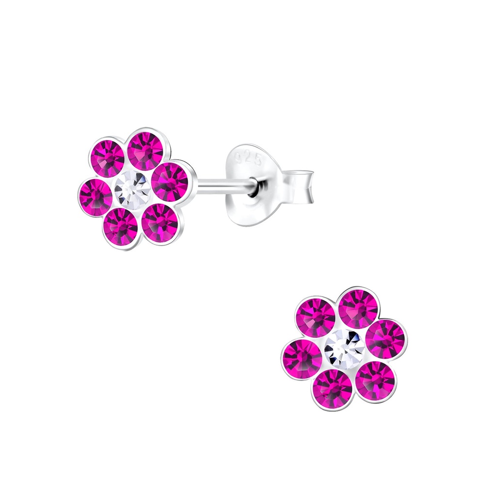 Puces d'oreilles en argent cristal fleur