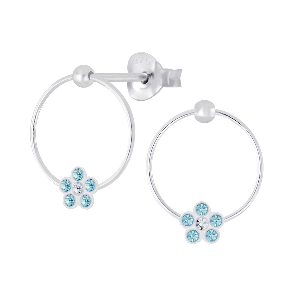 Silver Flower Crystal Stud Earrings