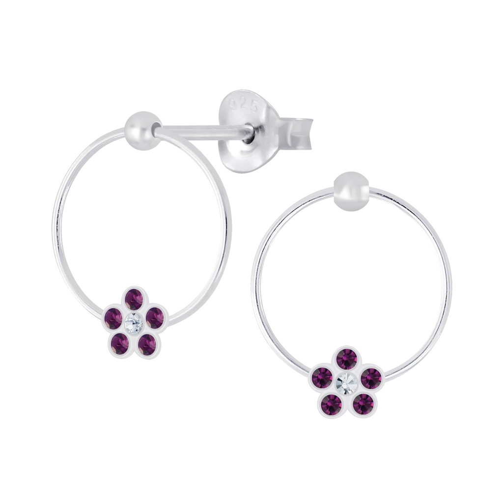 Puces d'oreilles en argent cristal fleur