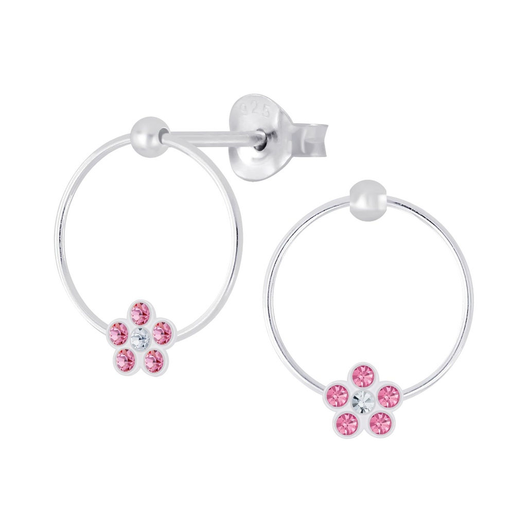 Silver Flower Crystal Stud Earrings