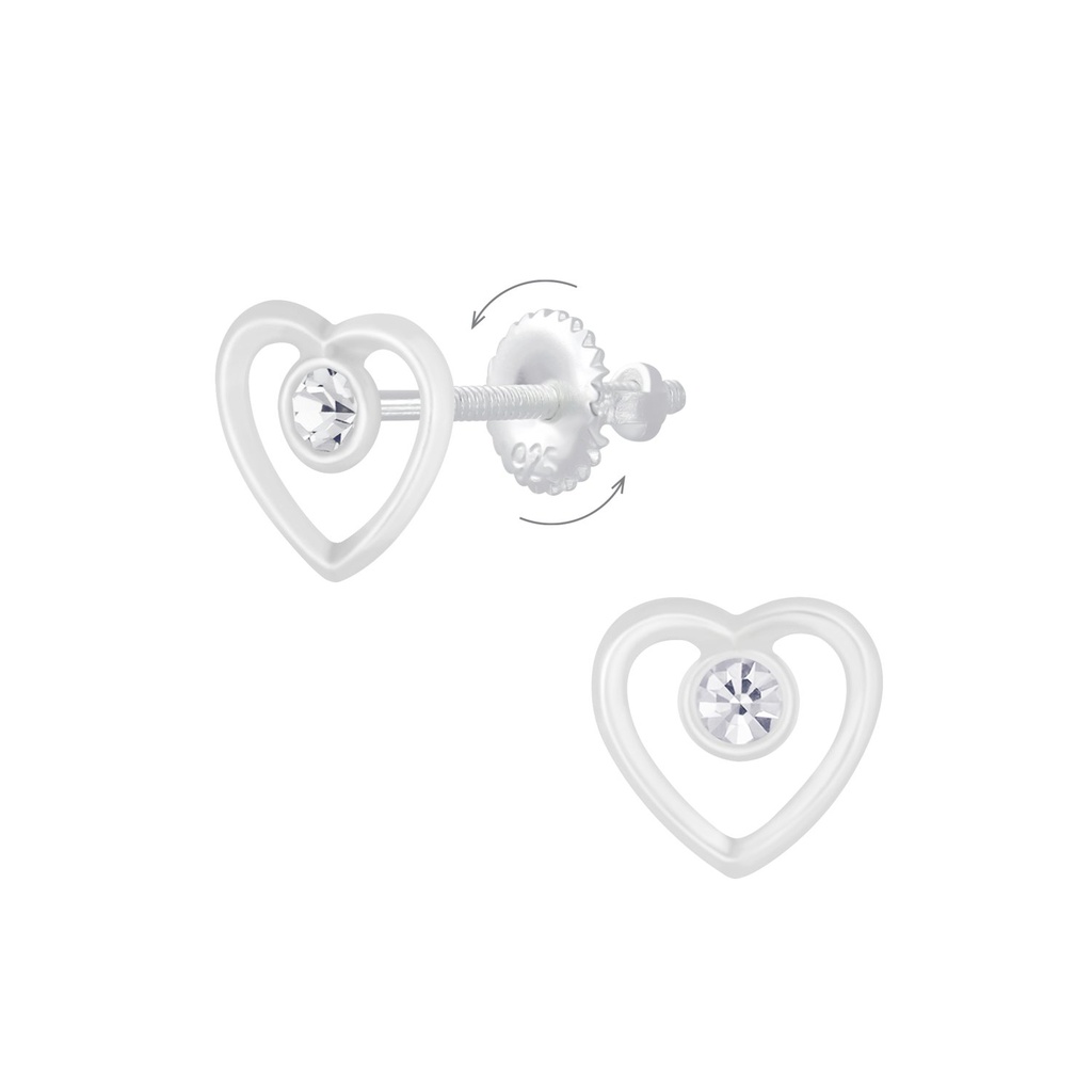 [10009281] Silver Heart Screw Back Earrings (Crystal)