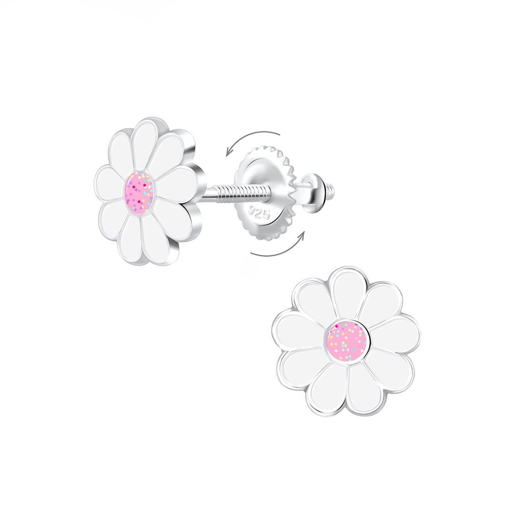 Boucles d'oreilles à fermoir à vis marguerite en argent