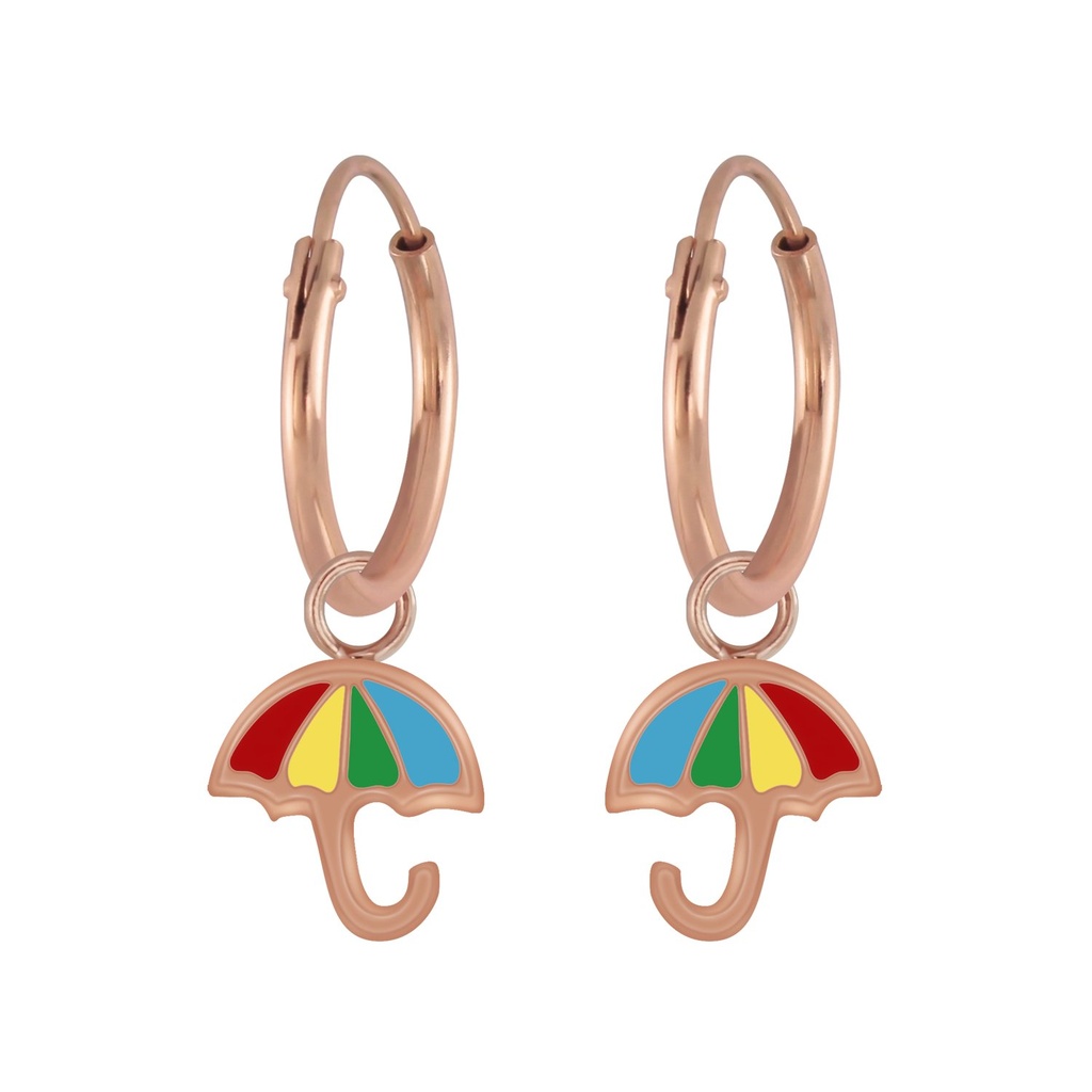 Silver Umbrella Charm Hoop Earrings