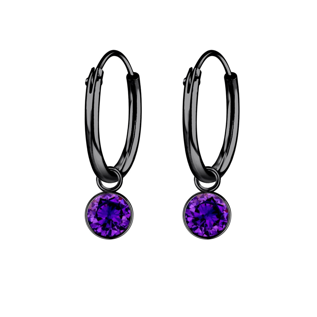 4mm Round Cubic Zirconia Silver Charm Hoop Earrings