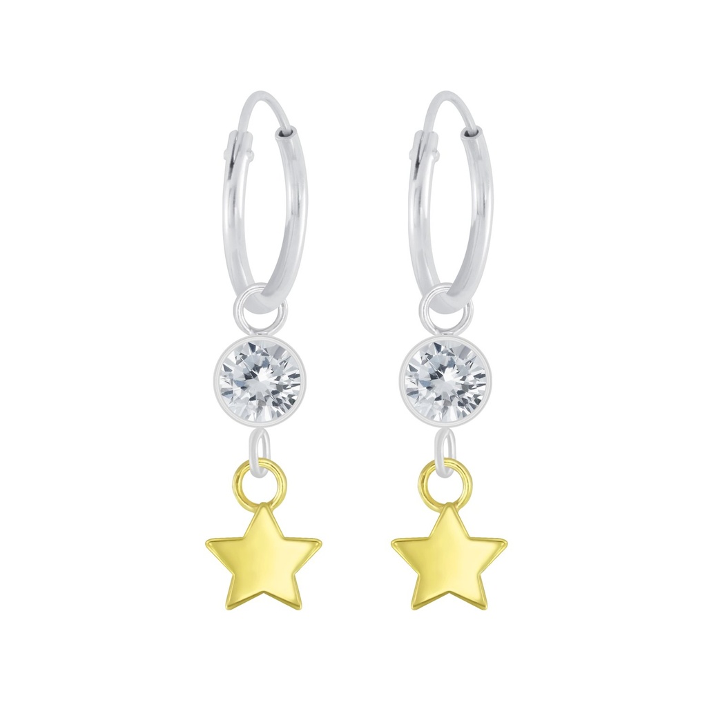 Silver Star Charm Hoop Earrings