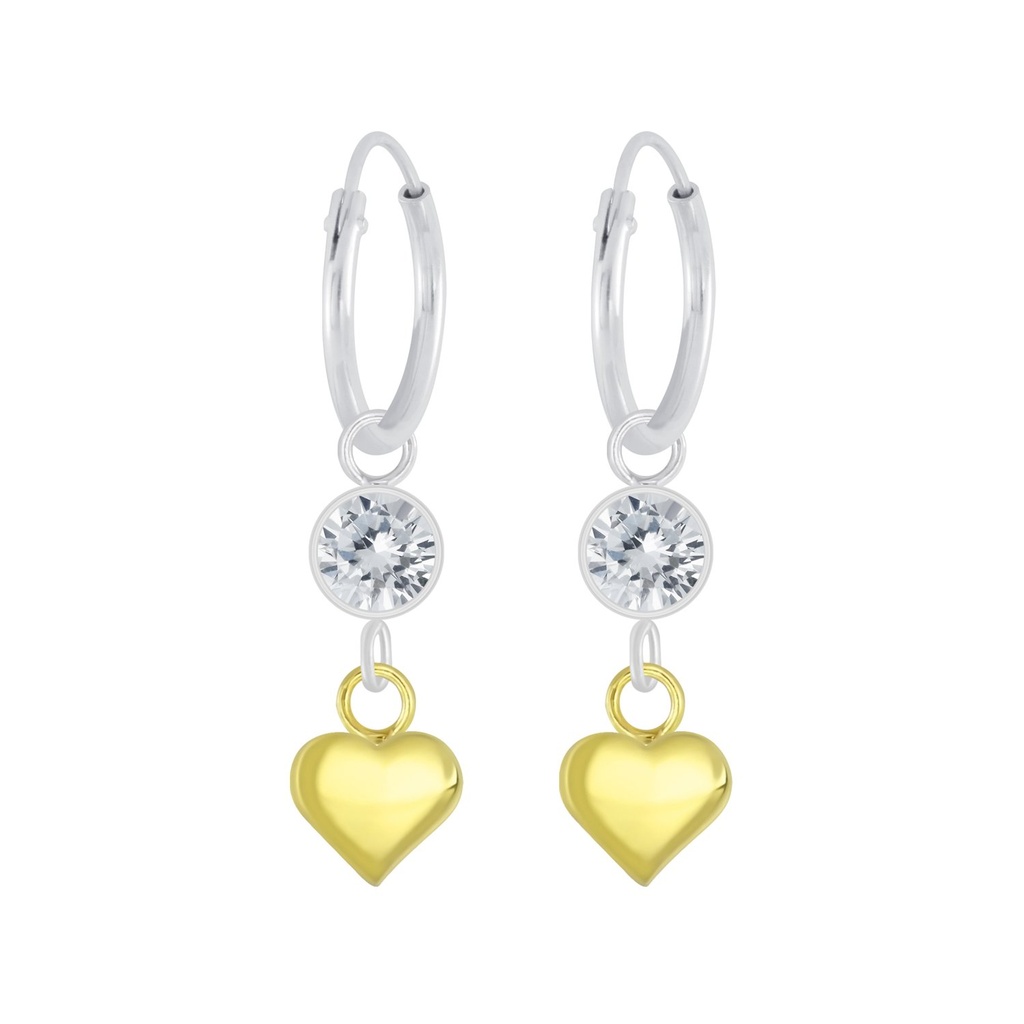 Silver Heart Charm Hoop Earrings
