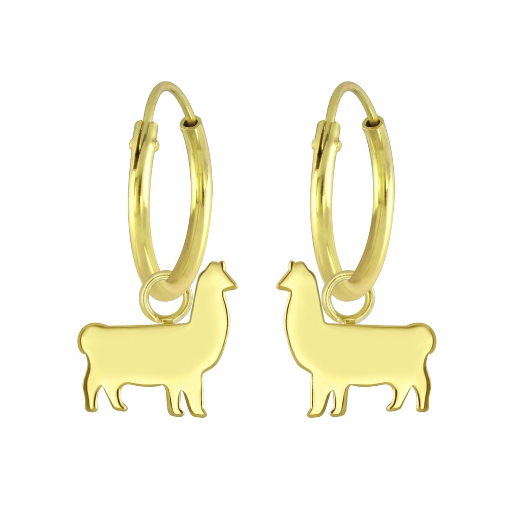 [10007578] Silver Llama Charm Hoop Earrings