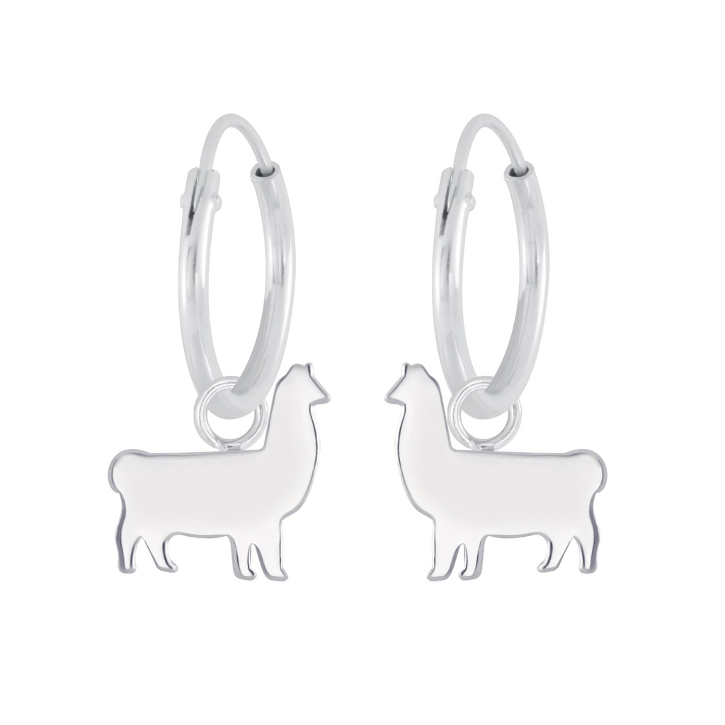 Silver Llama Charm Hoop Earrings