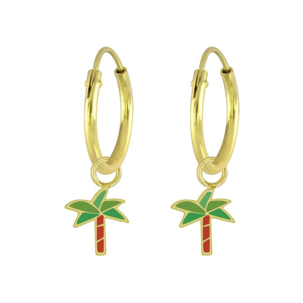 Silver Palm Charm Hoop Earrings