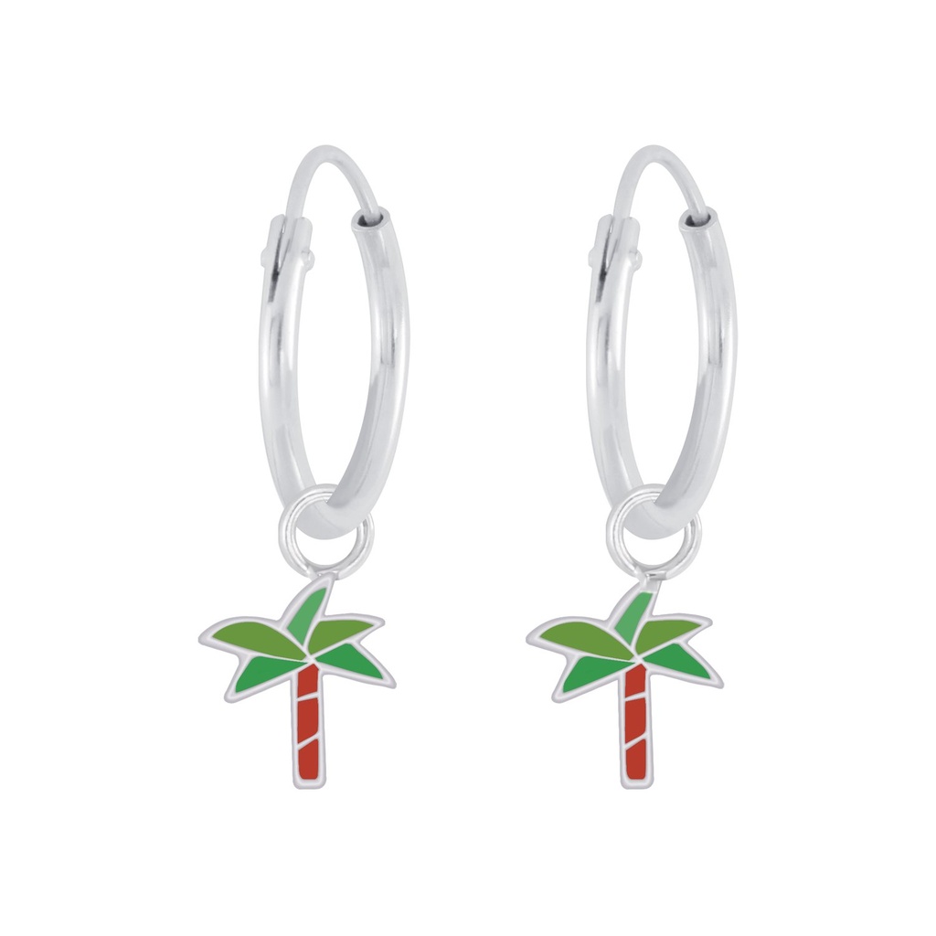 Silver Plam Charm Hoop Earrings