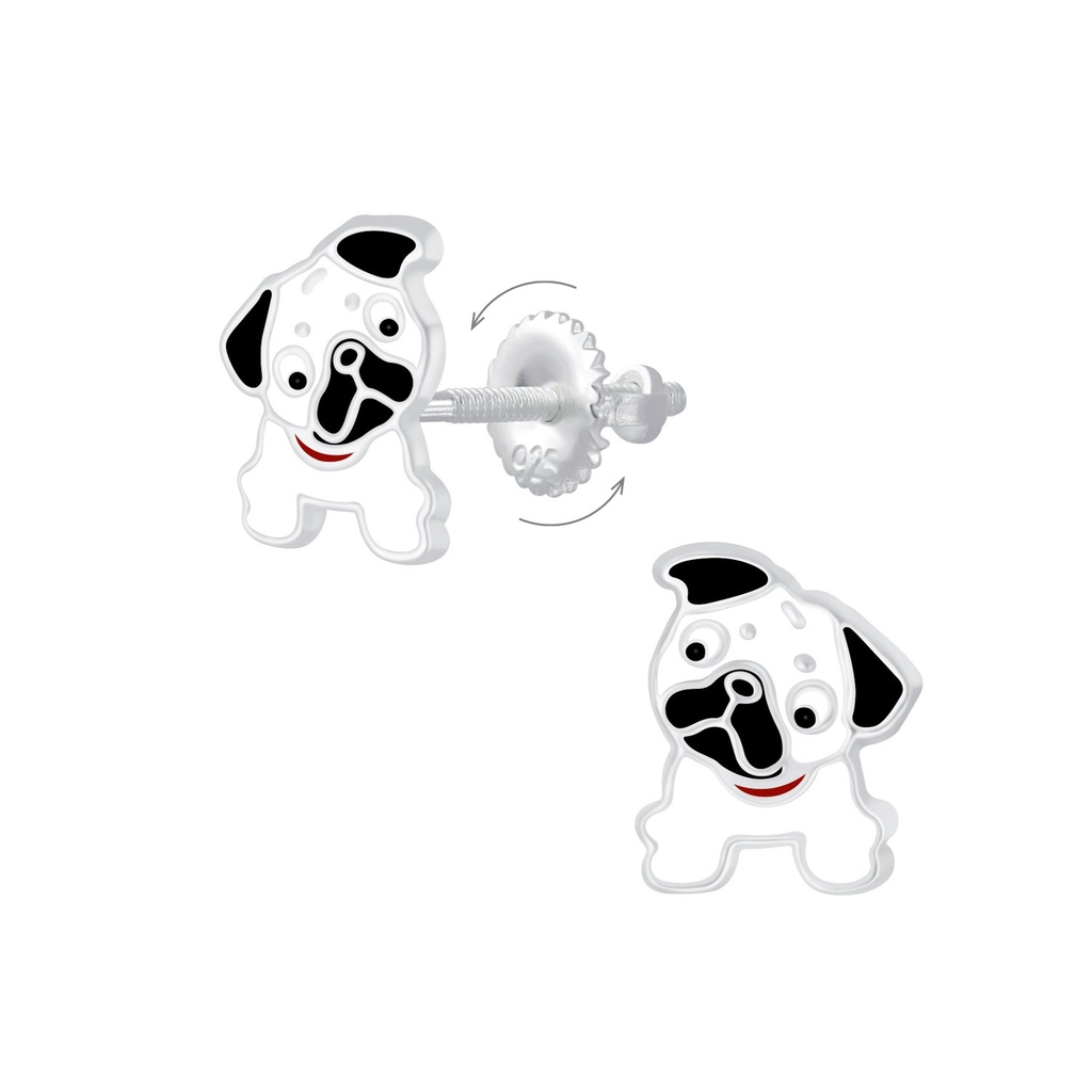 [10009221] Silver Bulldog Screw Back Earrings