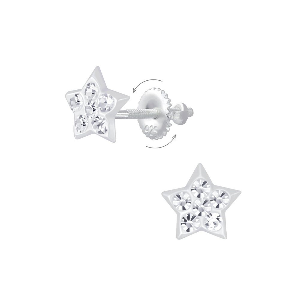 Boucles d'oreilles à fermoir à vis en argent cristal étoile