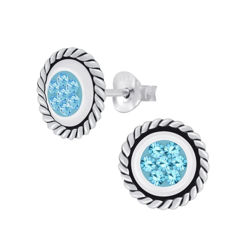 Silver Round Crystal Stud Earrings