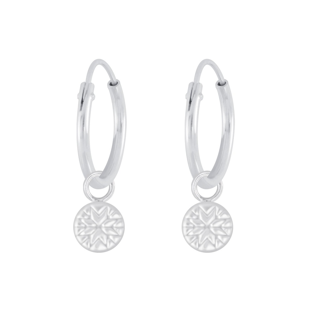 [10008954] Silver Patterned Charm Hoop Earrings