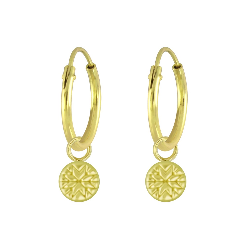 Silver Patterned Charm Hoop Earrings
