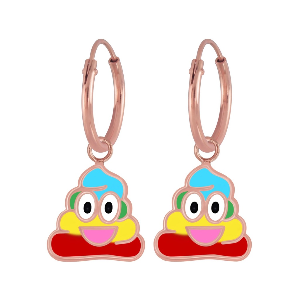 Silver Smiling Poo Charm Hoop Earrings